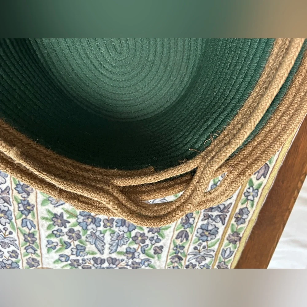 Green & Tan Woven Baskets, set of 2, soft, pliable, but sturdy! Nested together.